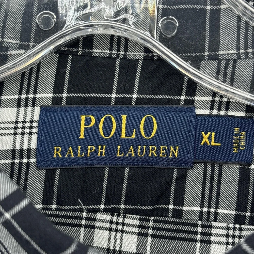 Polo Ralph Lauren Shirt Mens XL Black White Plaid Button Up Long Sleeve Cotton